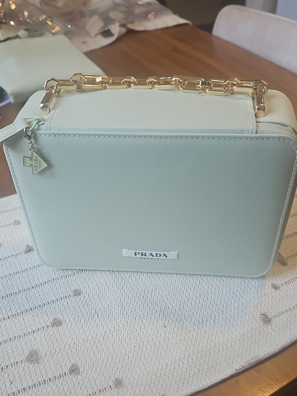 Prada Mint Green Makeup Box with Gold Hardware